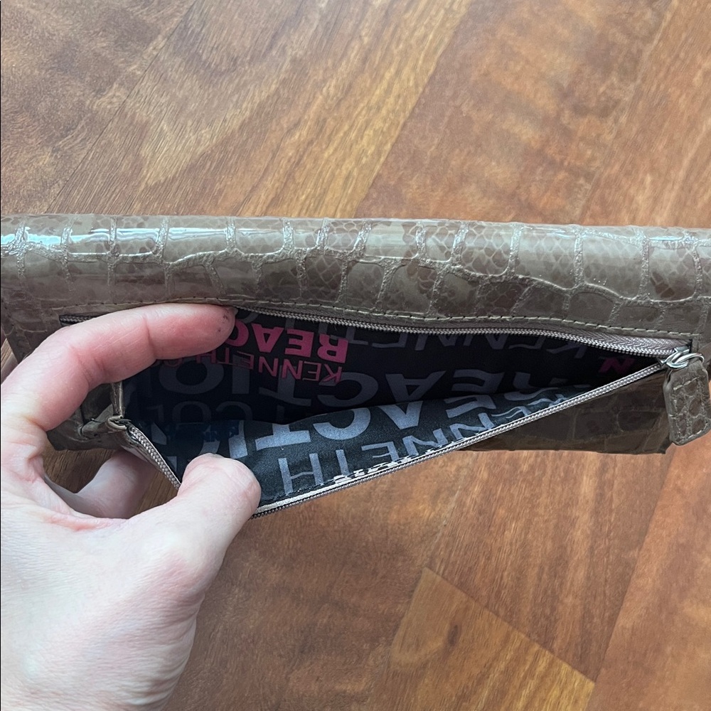 Like new Kenneth Cole Reaction Taupe Croc-Embossed Clutch - Picture 5 of 16